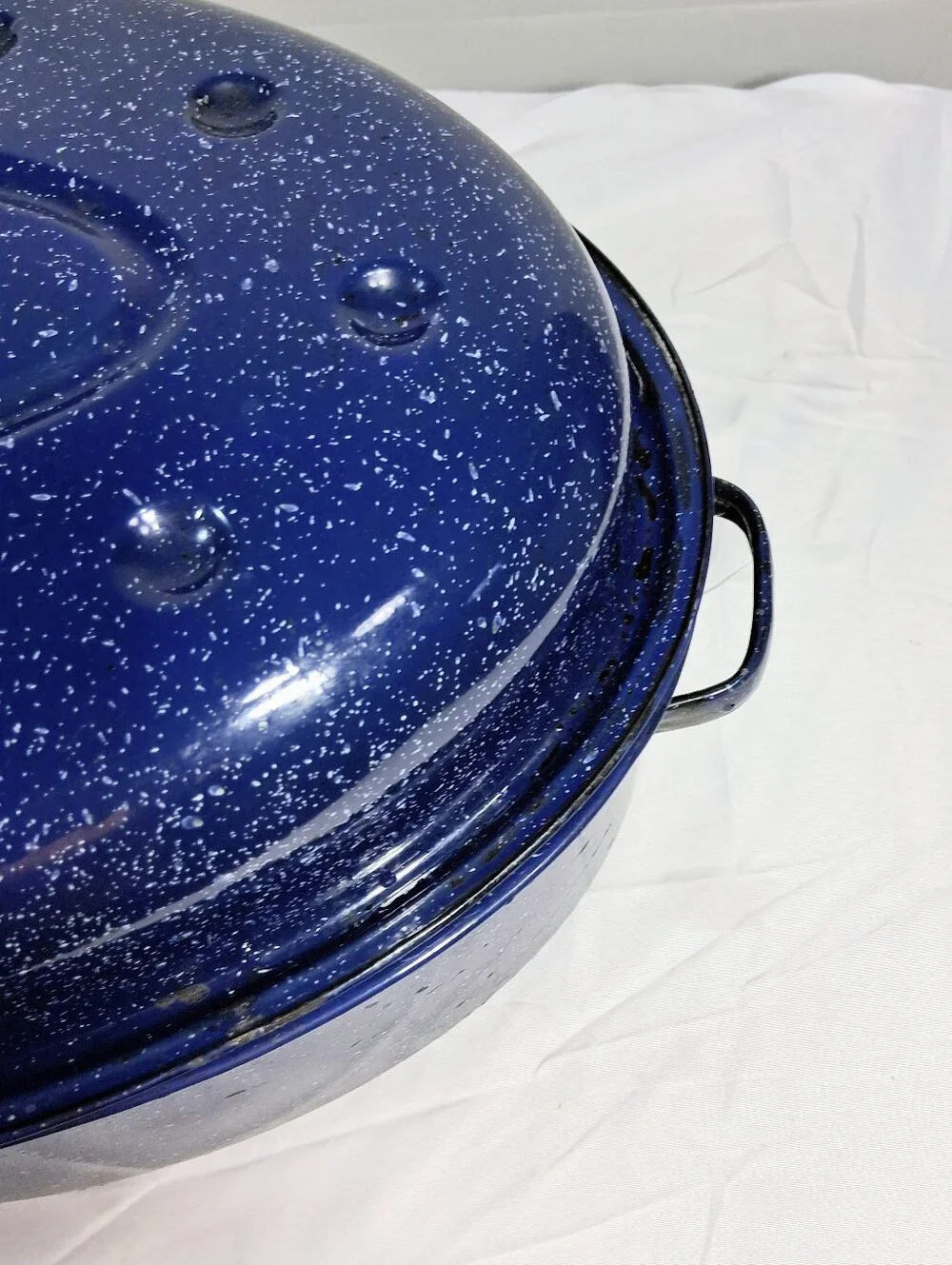 Blue Speckled Eamel Roaster 18 X 12 X 8 with Lid Fair but Functional Condition